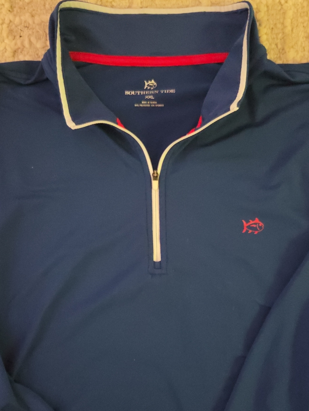 Southern Tide Blue Quarter-Zip Golf Pullover with Red Fish Logo, XXL